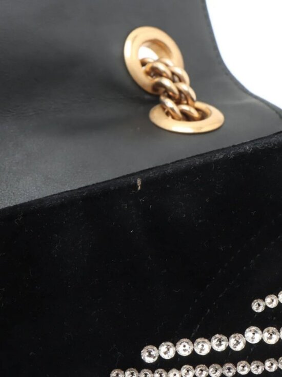 Gucci GG Marmont Crystals Velour x Bijou Chain Shoulder Bag Black - Picture 11 of 14